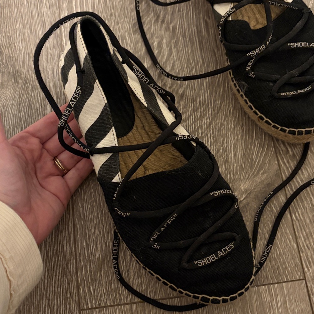 Off-White Lace Up Black Espadrille Flats - Picture 3 of 4